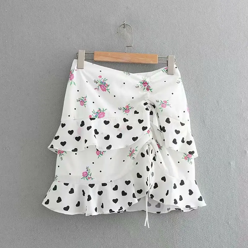 Винтажный кроп топ на шнурках с принтом в виде сердца и цветочным соблазнительная Женская одежда Короткие