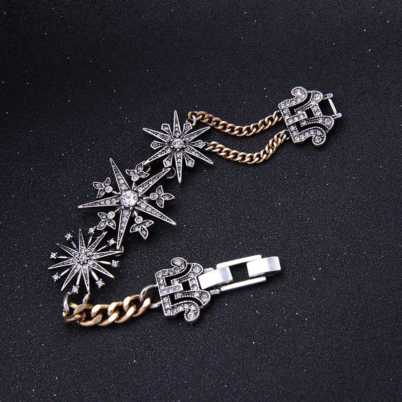 Роскошный золотой цвет звено цепи браслет для женщин объемное освещение Циркон