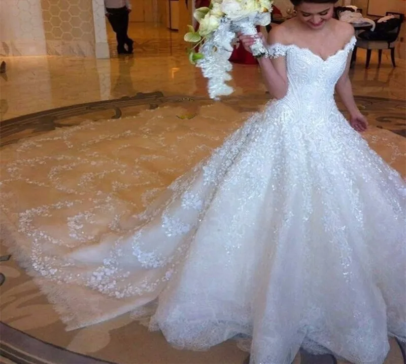 2017 New Robe De Mariage Custom Made Size ArrivalGorgeous Off The Shoulder Tulle Ball Gown Wedding Dress With Lace Applique | Свадьбы и