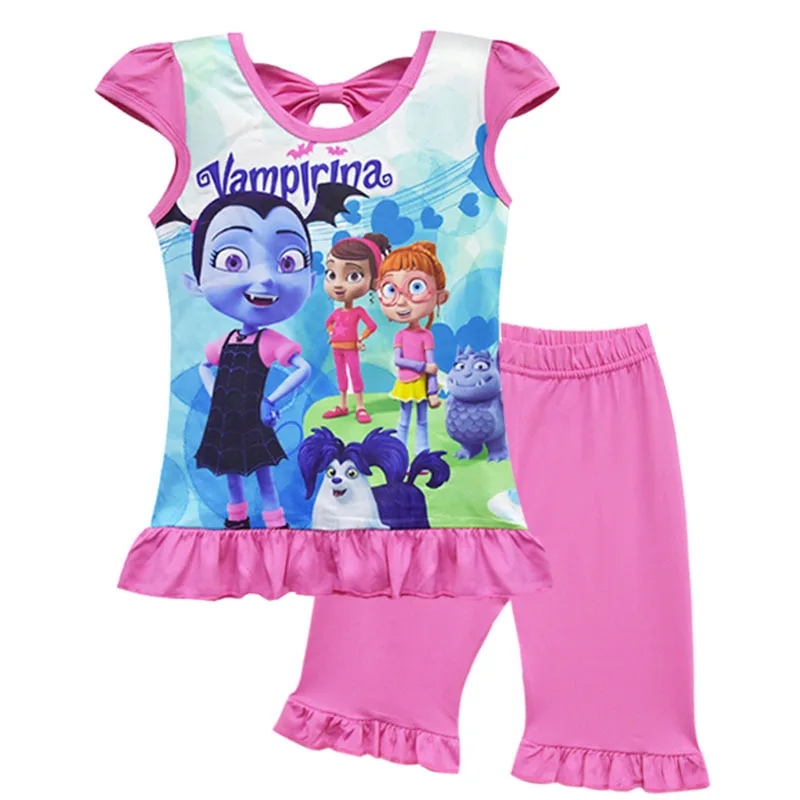 Рождество для маленьких девочек Vampirina пижамы 2 шт. комплект Vampirinas комплект одежды тролли пижамы комплект из двух предметов осень детская одежда - Цвет: style 3