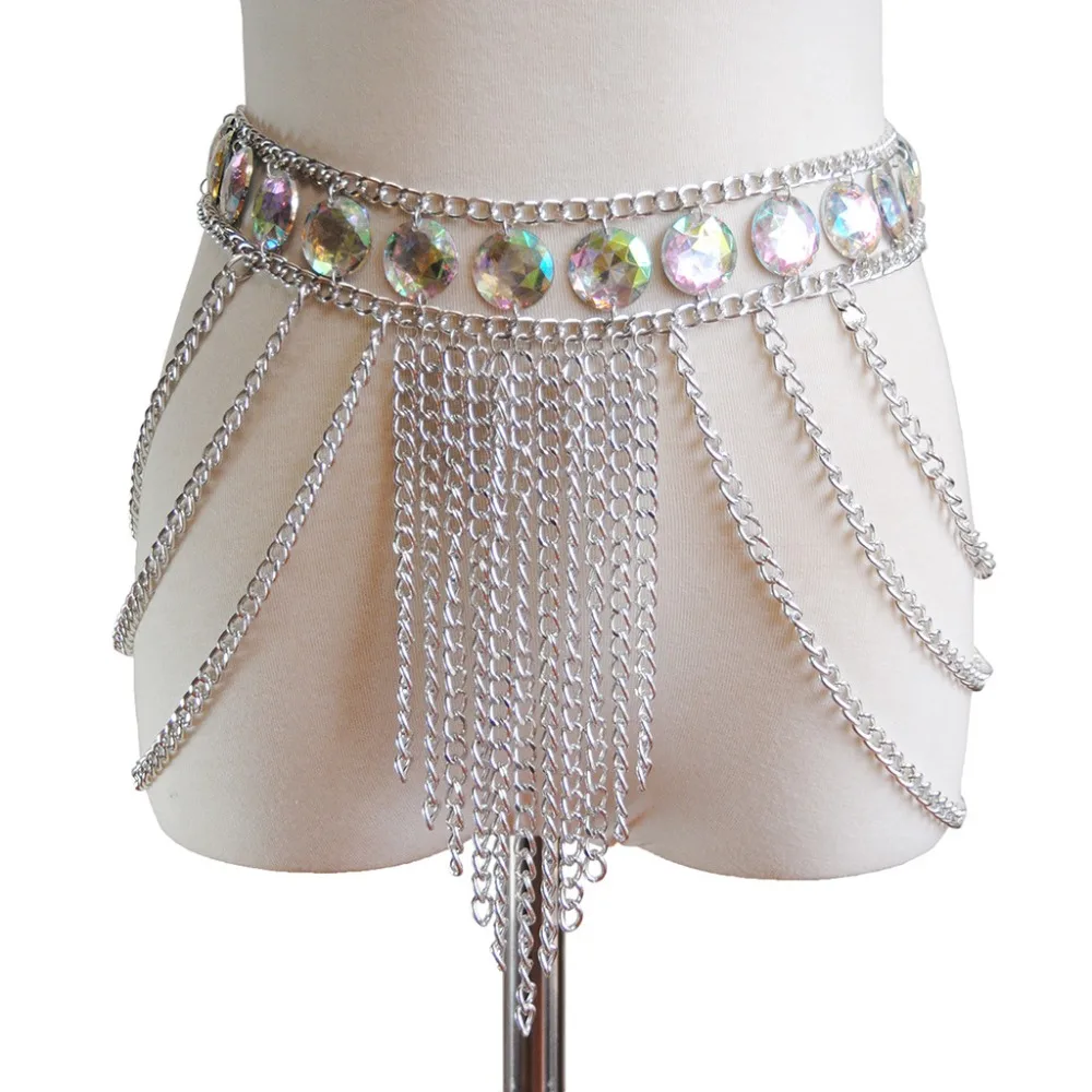 Silver dress Стразы в стиле бохо, бюстгальтер, цепочка для тела, черная кисточка, бикини, набор, сексуальный, летний, акриловый, ювелирное изделие для тела для женщин и девушек - Окраска металла: Silver dress