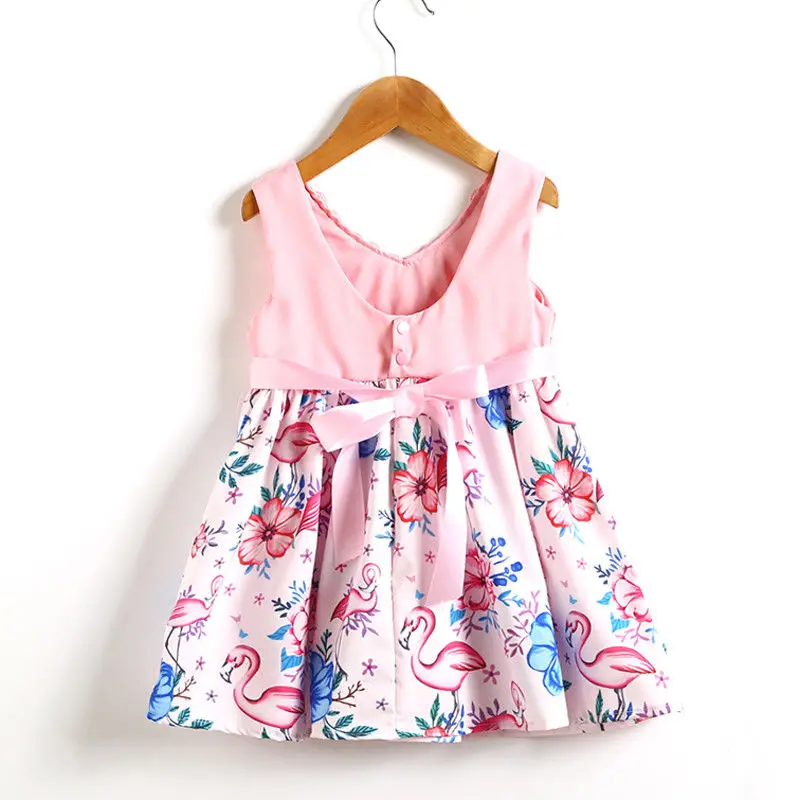 2018 Brand New Toddler Infant Child Kids Baby Girls Dress Flamingo Lace Floral Casual Party Dresses Sundress Cute Clothes 2-6T | Детская