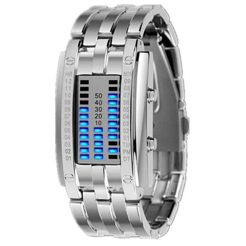 Повседневные мужские часы двухрядные светодиодные водостойкие студенческие из