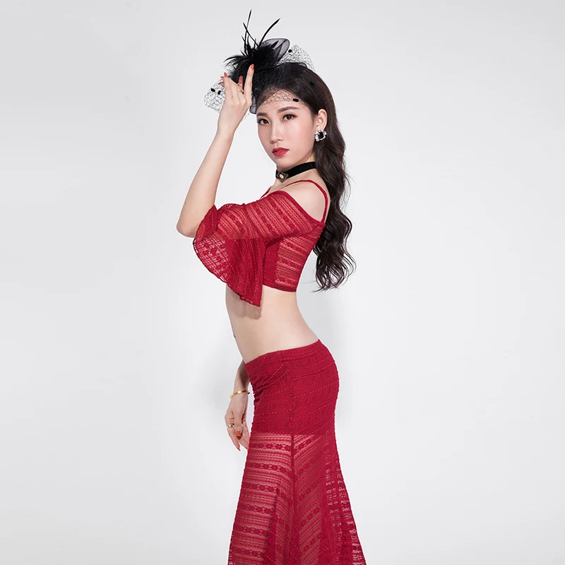 Костюм для танца живота пикантный топ с коротким рукавом и юбка костюмы