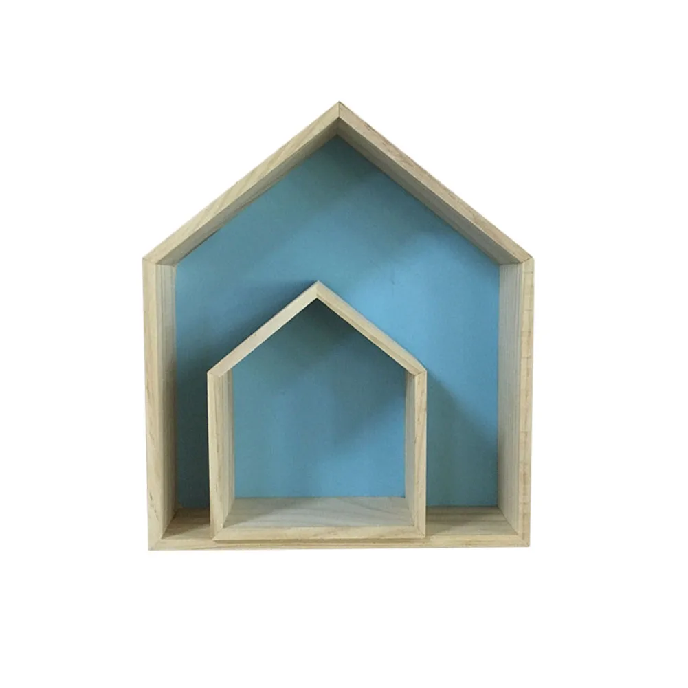 New 2 Pcs House Shape Wall Storage Rack Wooden Display Shelf Hanging Clapboard Kids Room Home Decoration NE | Дом и сад