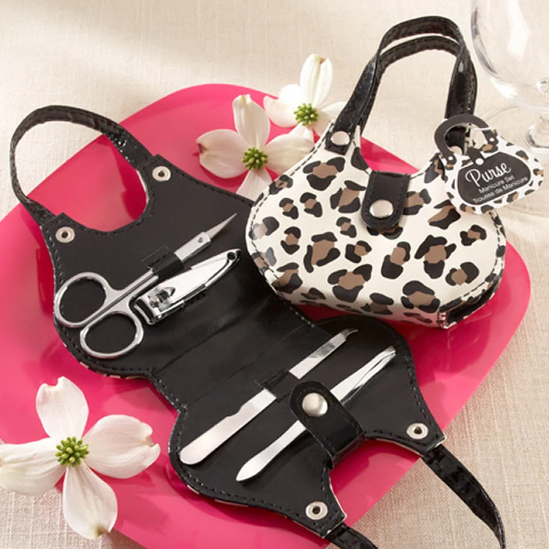 

Free shipping 12SET/LOT Bridal Shower favors "Chic Cheetah" Animal-Print Purse Four-Piece Manicure Set Wedding Favors and Gifts