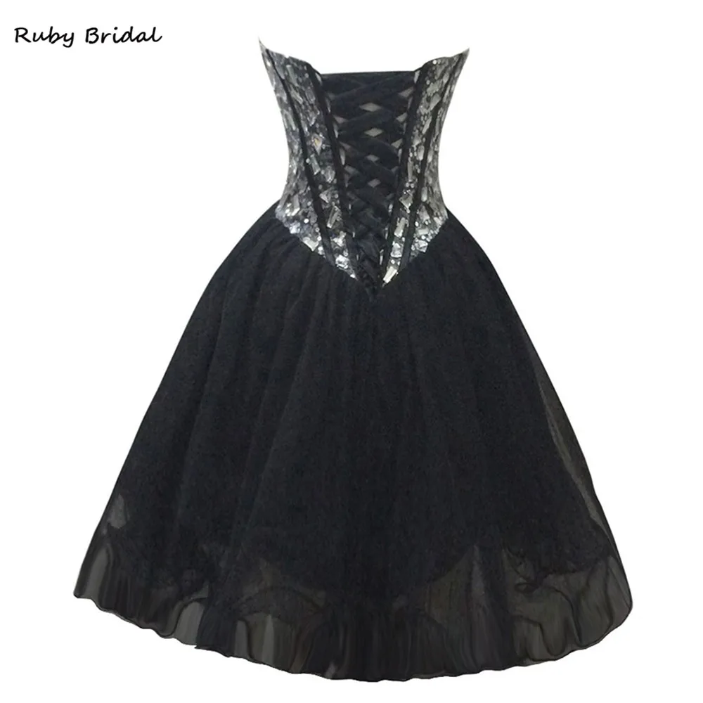 Ruby Bridal Vestidos De Fiesta черное Тюлевое платье с бусинами для выпускного вечера