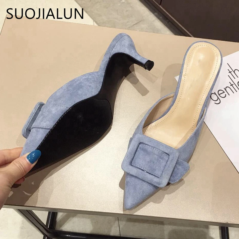 Женские шлепанцы SUOJIALUN элегантные летние уличные на тонком высоком каблуке с