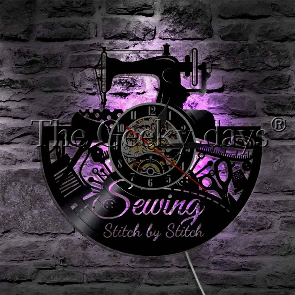 Швейная машина стежка по стежку виниловая запись настенные часы современный