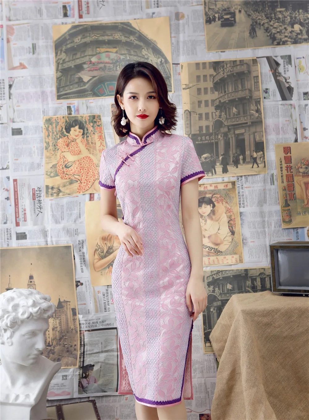 Кружевное платье-Ципао с коротким рукавом по заводской цене 5 цветов |