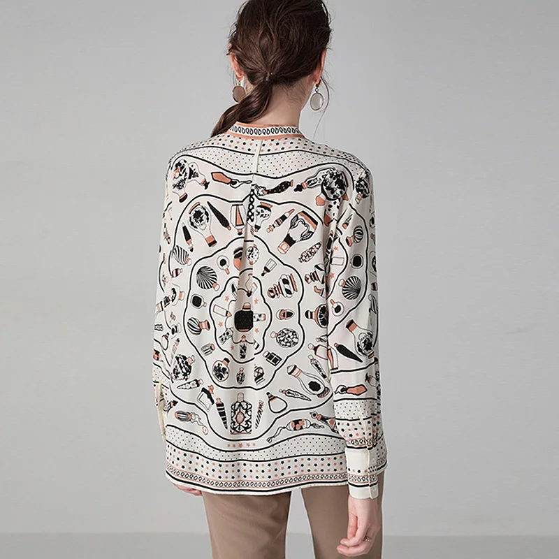 Блузка женская винтажная с О-образным вырезом и длинным рукавом простой дизайн