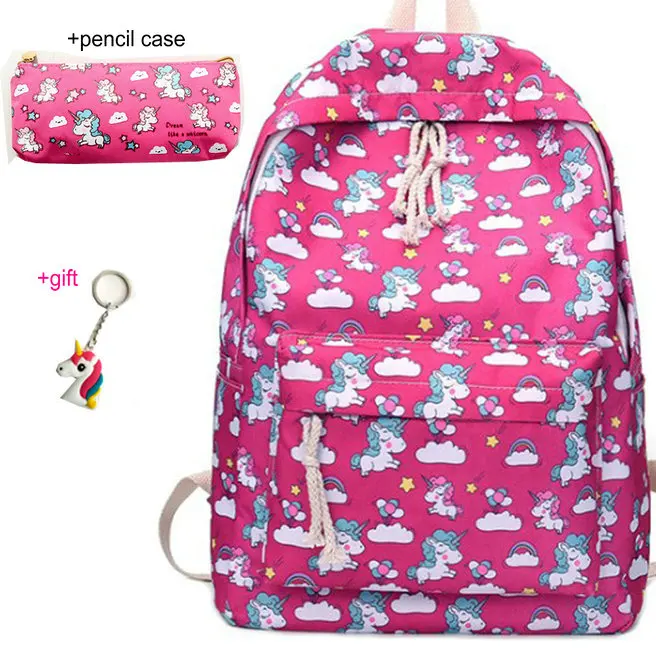 pink set Рюкзак с единорогом для путешествий, тканевый рюкзак для женщин с милым животным принтом, рюкзак для ноутбука kawaii, школьные сумки, mochila unicornio - Цвет: pink set