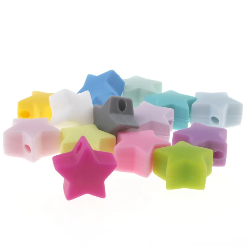 Cuentas de silicona para mordedores de beb&eacute;, cuentas redondas de estrella para morder, regalo de enfermera para ni&ntilde;as, 21MM, 20 piezas-3