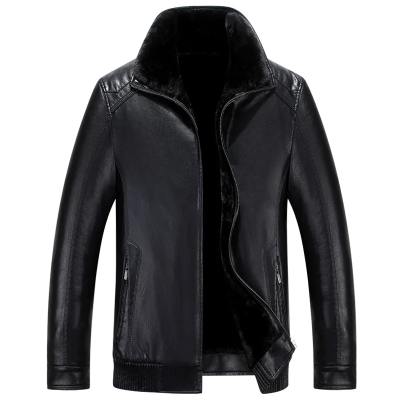 Мужская Короткая кожаная куртка из овечьей кожи мужская с мехом больше