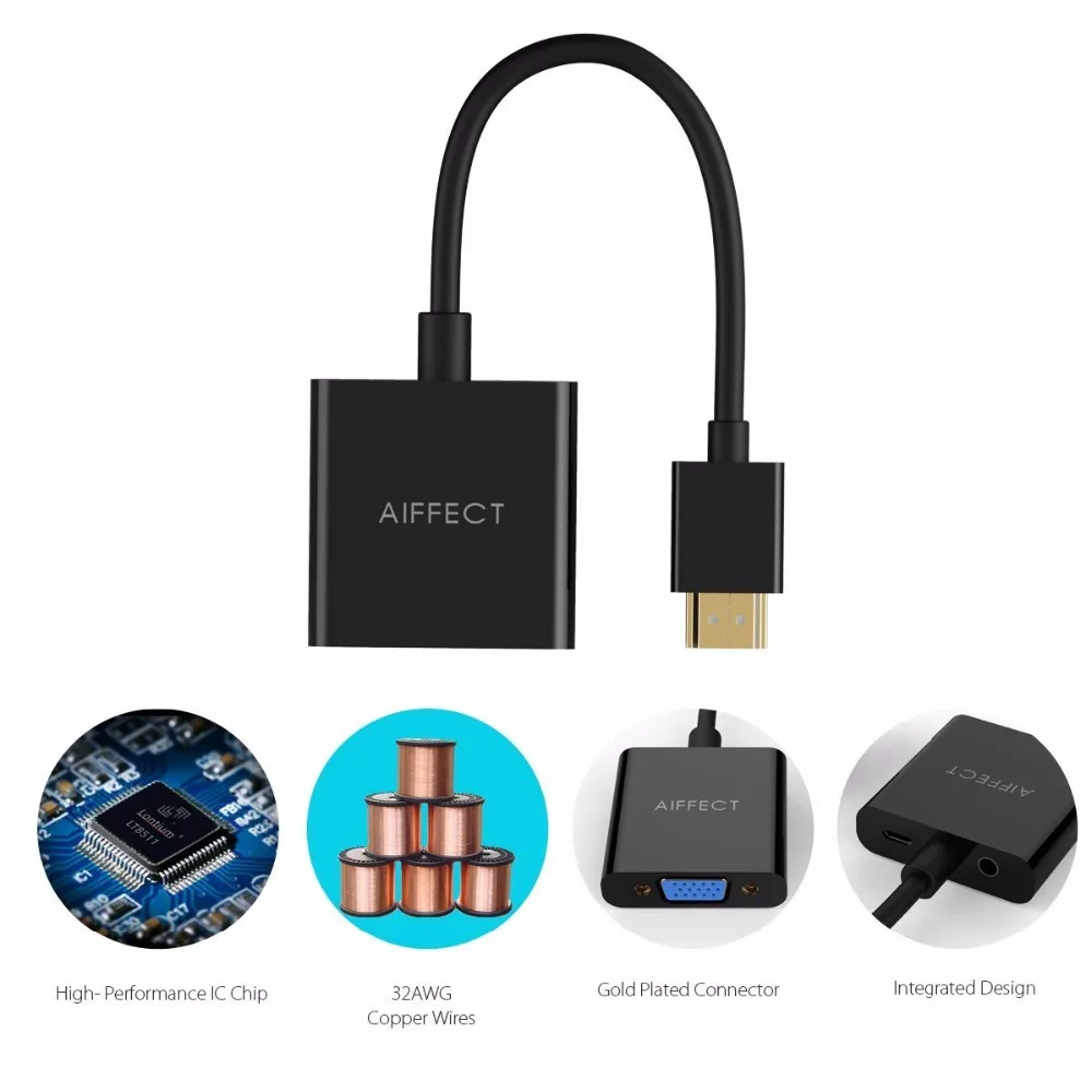 AIFFECT HDMI к VGA адаптер цифро аналоговый видео аудио конвертер Кабель hdmi vga разъем для