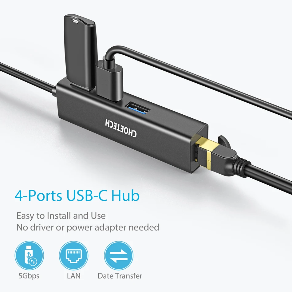 CHOETECH кабель Переходник USB C на Gigabit Ethernet адаптер RJ45 Порты и разъёмы & 3 0 для 2018/2017/2016
