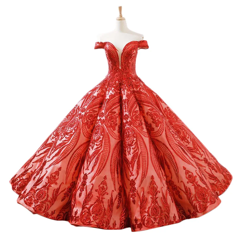 JaneVini Sparkly Sequined Wedding Dresses 2019 Saudi Arabia Puffy Ball Gowns Luxury Arabic Bridal Gowns Plus Size Gaun Pengantin