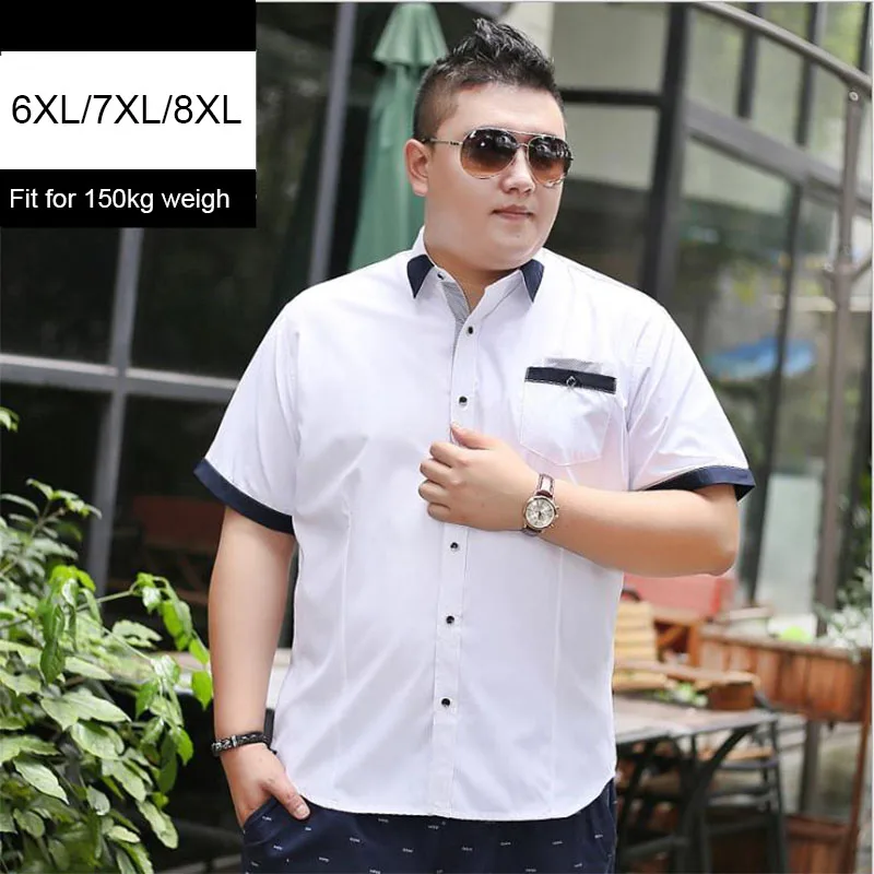 6XL 7XL 8XL большие мужские повседневные тонкие рубашки подходят Camisa Masculina с коротким
