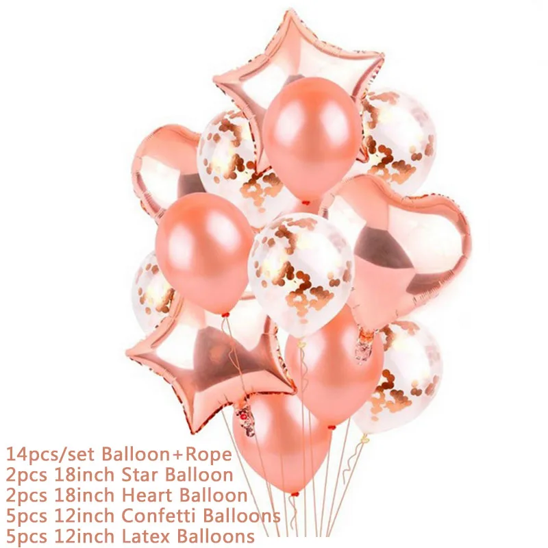 Латексные воздушные шары из розового золота с конфетти 14 шт. фольгированные