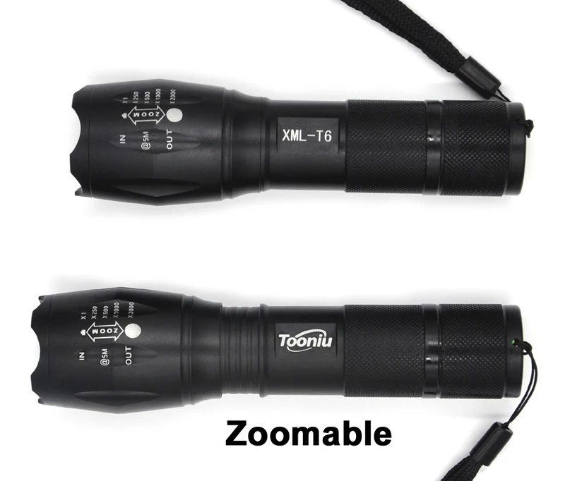 Tooniu XM-L T6 L2 алюминиевый водонепроницаемый Zoomable CREE светодиодный тактический флэш-светильник фонарь светильник для 18650 аккумуляторной батареи или AAA