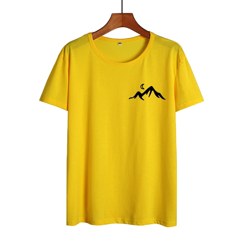 yellow-black Женские топы для походов и кемпинга, футболка с карманом и принтом горы Tumblr, хипстерская черная, белая хлопковая футболка, Повседневная футболка для женщин - Цвет: yellow-black