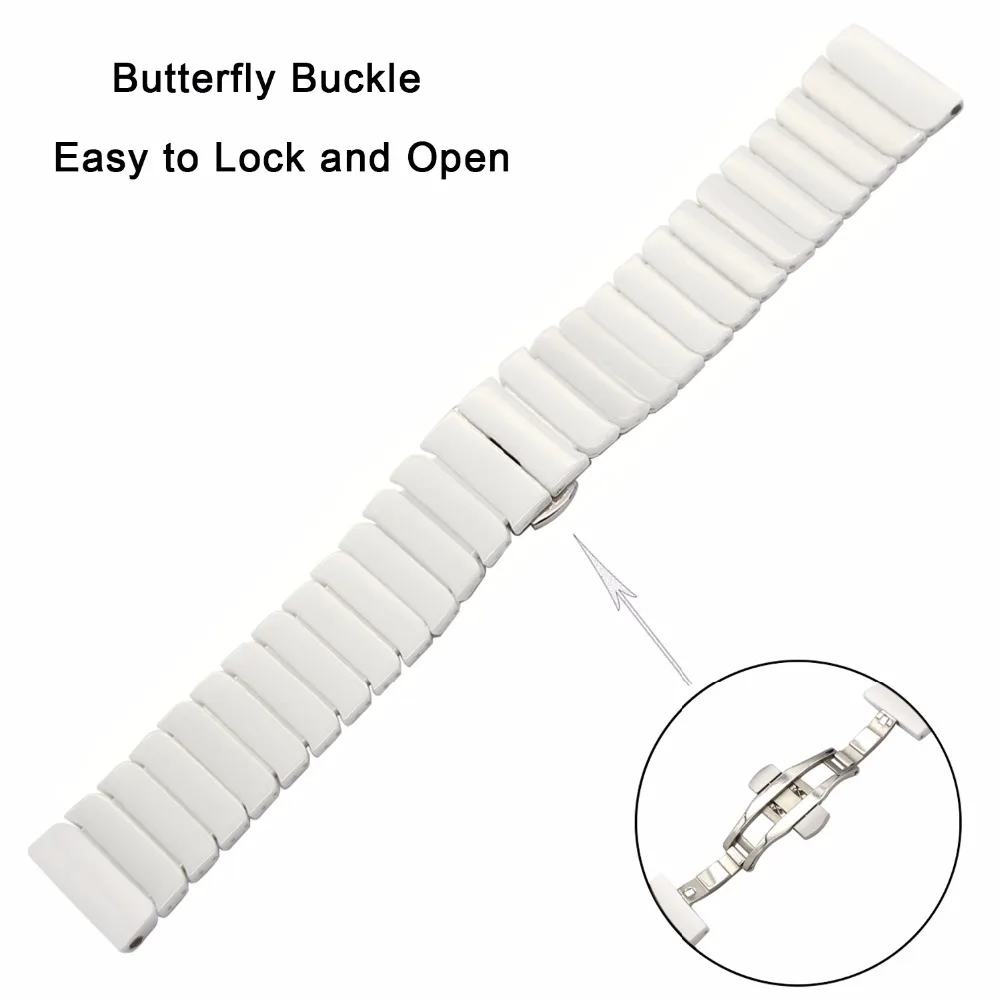 Полностью керамический ремешок для часов 20 мм 22 мм для samsung Galaxy Watch 42 мм 46 мм SM-R810/R800 быстросъемный стальной ремешок с бабочкой и пряжкой