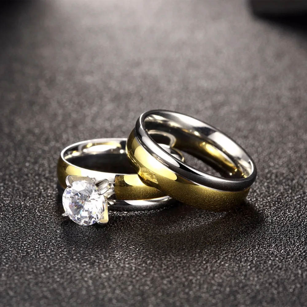 Queenwish New Gold Color Stainless Steel Ring For Women Cubic Zirconia Bridal Sets Design Cheap Fashion Rings | Украшения и