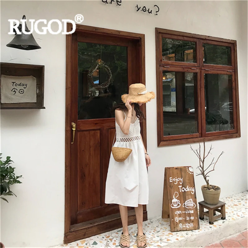 Женское ажурное платье RUGOD однотонное лоскутное длинное на тонких бретельках с