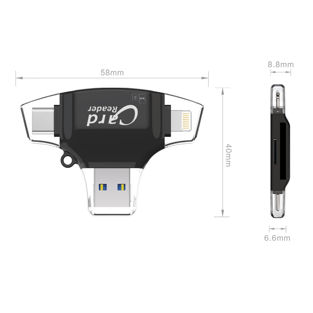 Кардридер 4 в 1 для SD TF iOS Type-C usb 2 0 Android мультисистемный совместимый адаптер