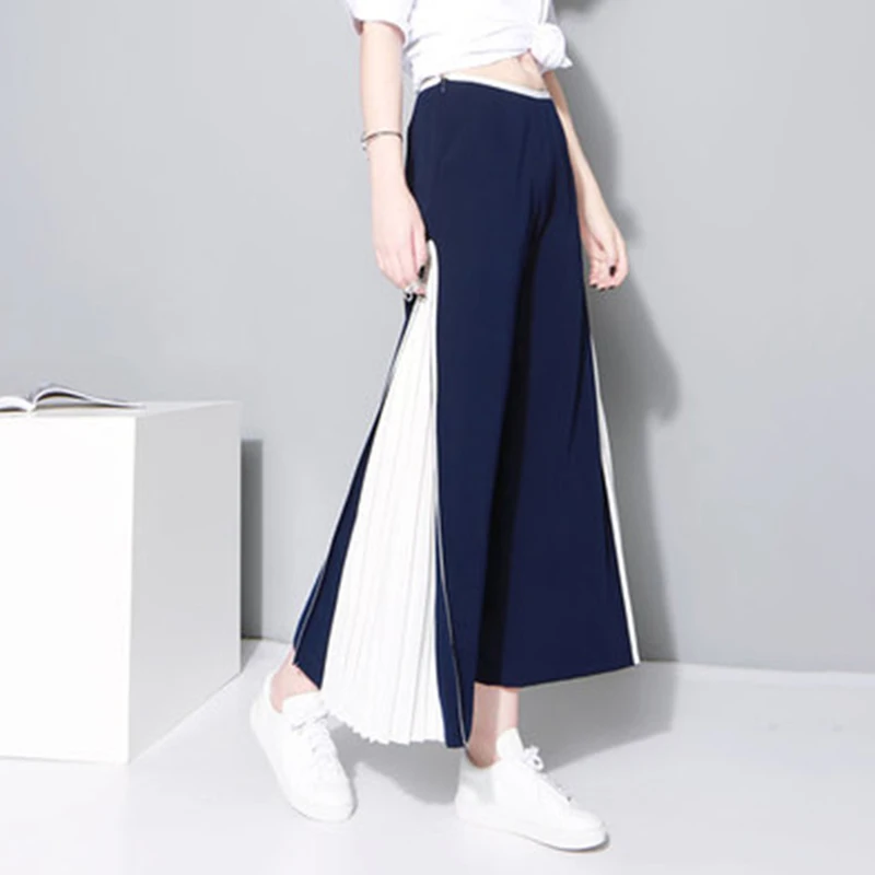 TWOTWINSTYLE Лоскутные широкие брюки женские шифон Высокая талия Сплит Плиссированные Длинные брюки Летняя мода Женская новая одежда