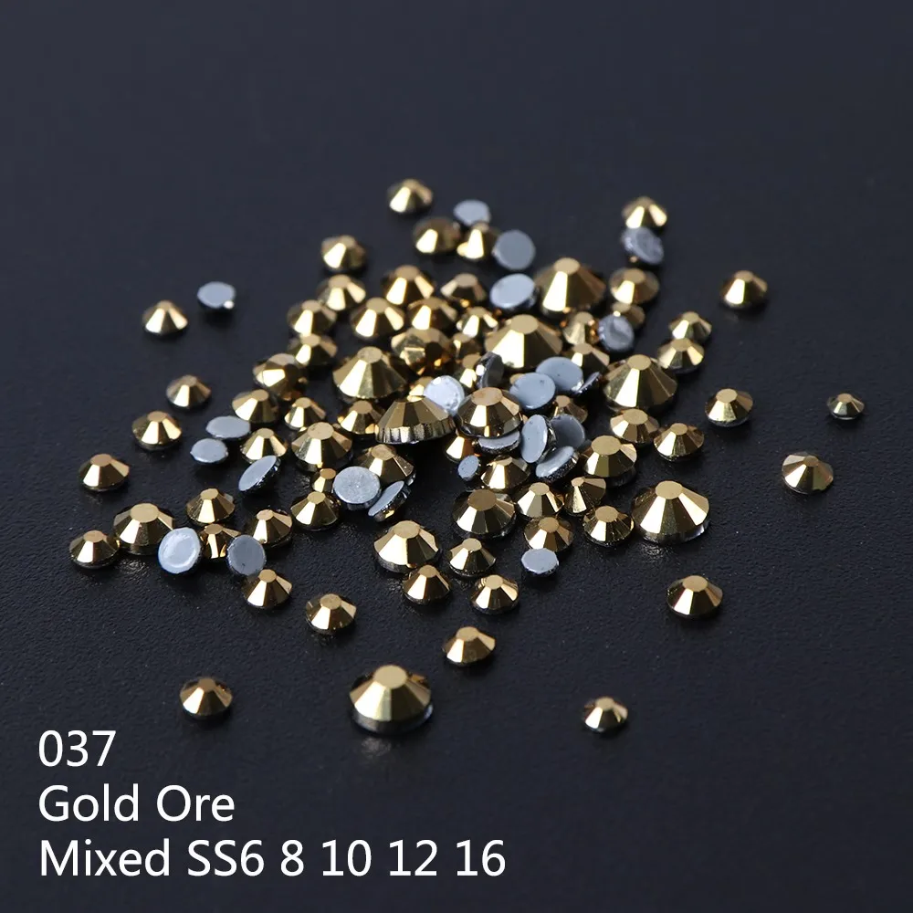 037 1Box DIY Flatback 3D Nail Art Crystal Glitter Rhinestones Nail Art Decoration Diamond White AB Manicure Mixed SS6-16 Size LA995 - Цвет: 037