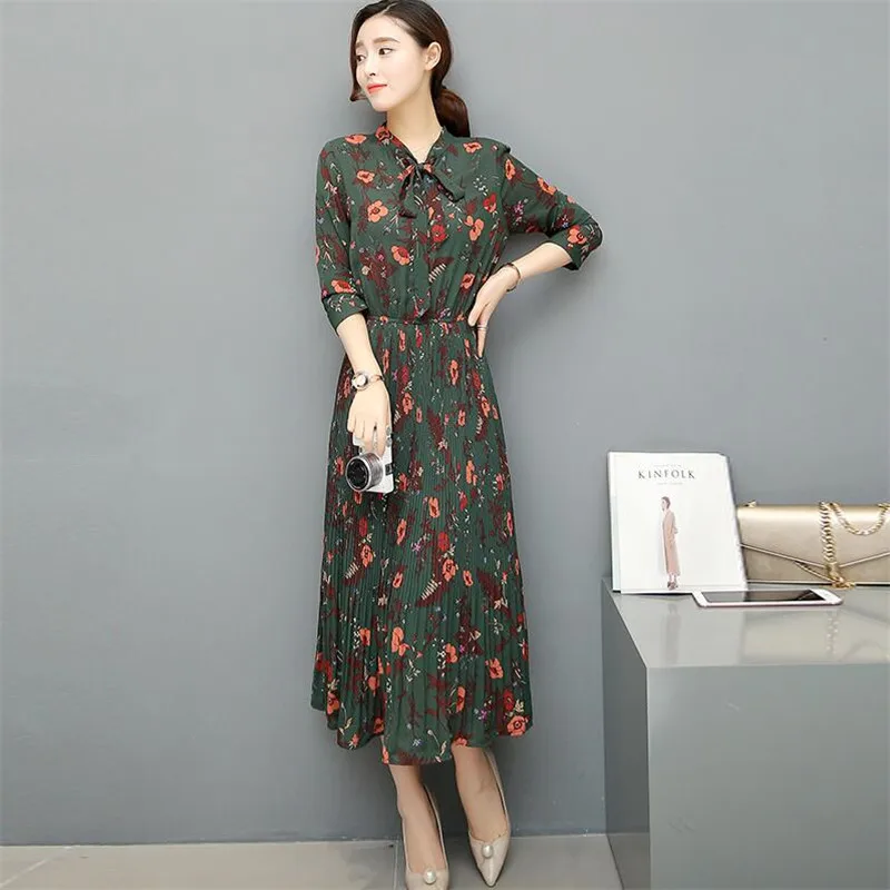 Милое шифоновое платье осень зима 2019 новое модное плиссированное с цветочным