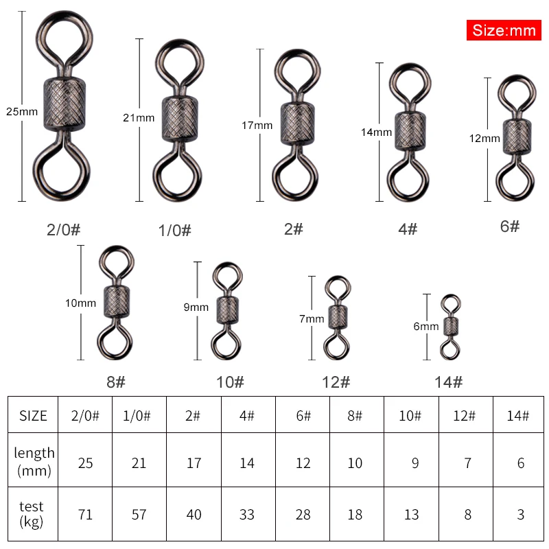 Meredith 50PCS/Lot Fishing Swivels Ball Bearing Swivel with Safety Snap Solid Rings Rolling Swivel for Carp Fishing Accessories 2