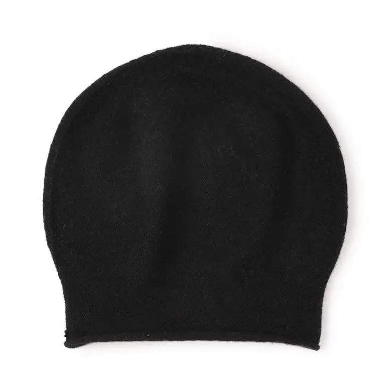 Кашемировая женская серая шапка Skullies Beanies, шапка унисекс из натуральной ткани, модные мягкие теплые шапки для мужчин - Цвет: Черный