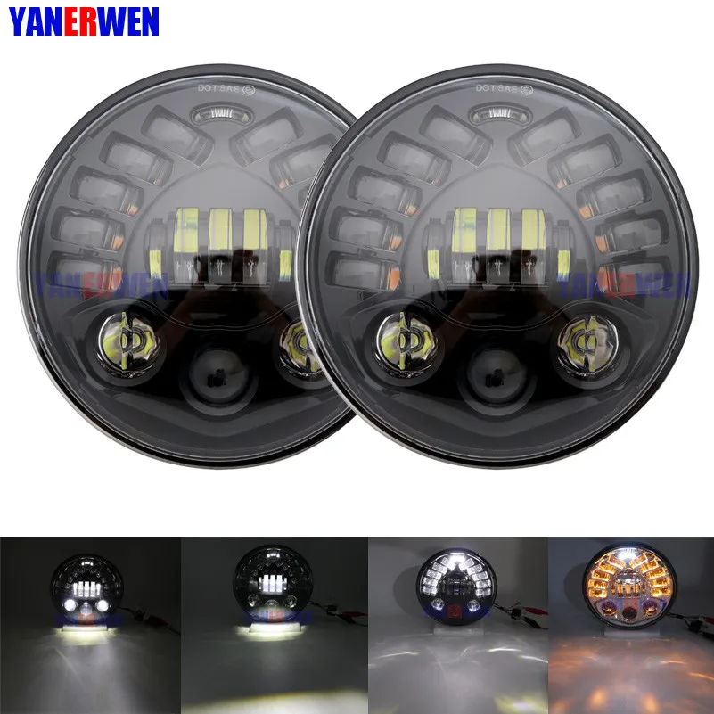 1-2pcs Black 7 дюймов светодиодный фары для автомобиля DOT утвержден Новая матрица Стиль 70 Вт круглая фара с DRL указатели поворота для Jeep Wrangler Hummer - Цвет: 1-2pcs Black