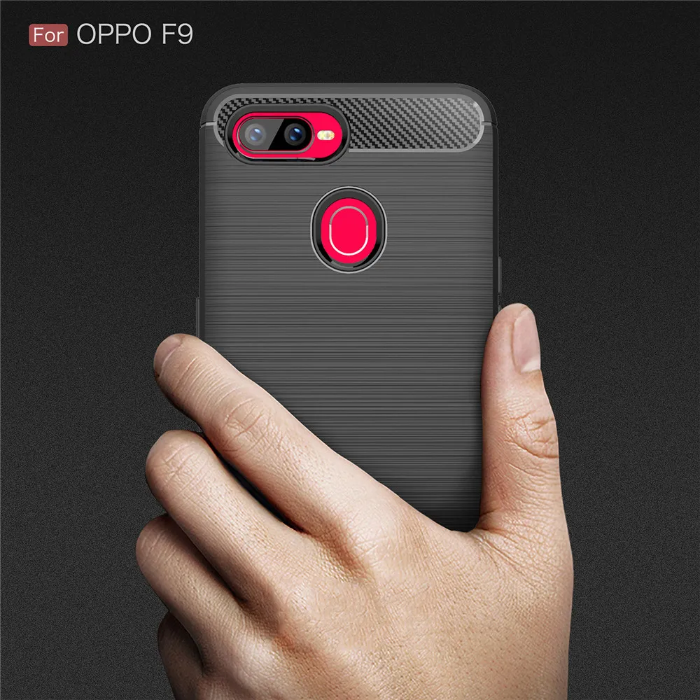 TRISEOLY For OPPO F9 Case Cover Carbon Fiber Brushed TPU Rubber Silicone Back Phone Bag Capa Couqe | Мобильные телефоны и