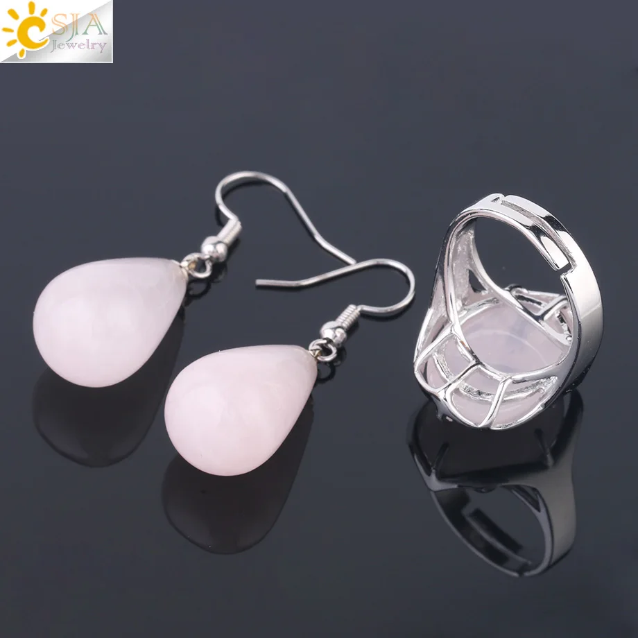 CSJA Reiki натуральный камень набор украшений для женщин розовый кристалл кварца