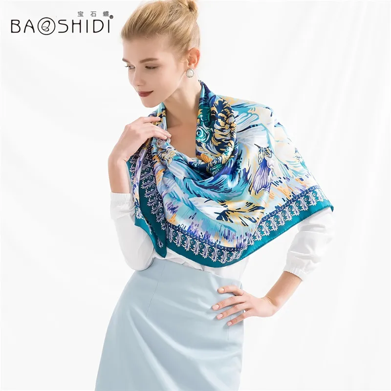 [BAOSHIDI] 12 момме толстый роскошный брендовый женский шарф 100% шелк квадратный узор