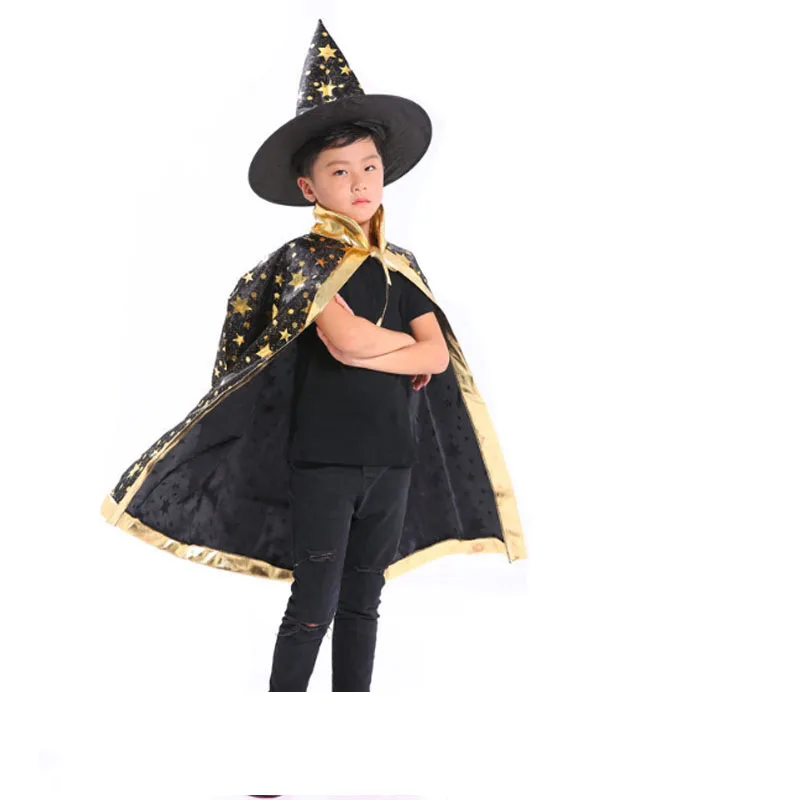 

Kids Witch Wizard Cloak Hat Set Stars Pattern Role Play Cape Robe Costume For Boys Girls Halloween Christmas