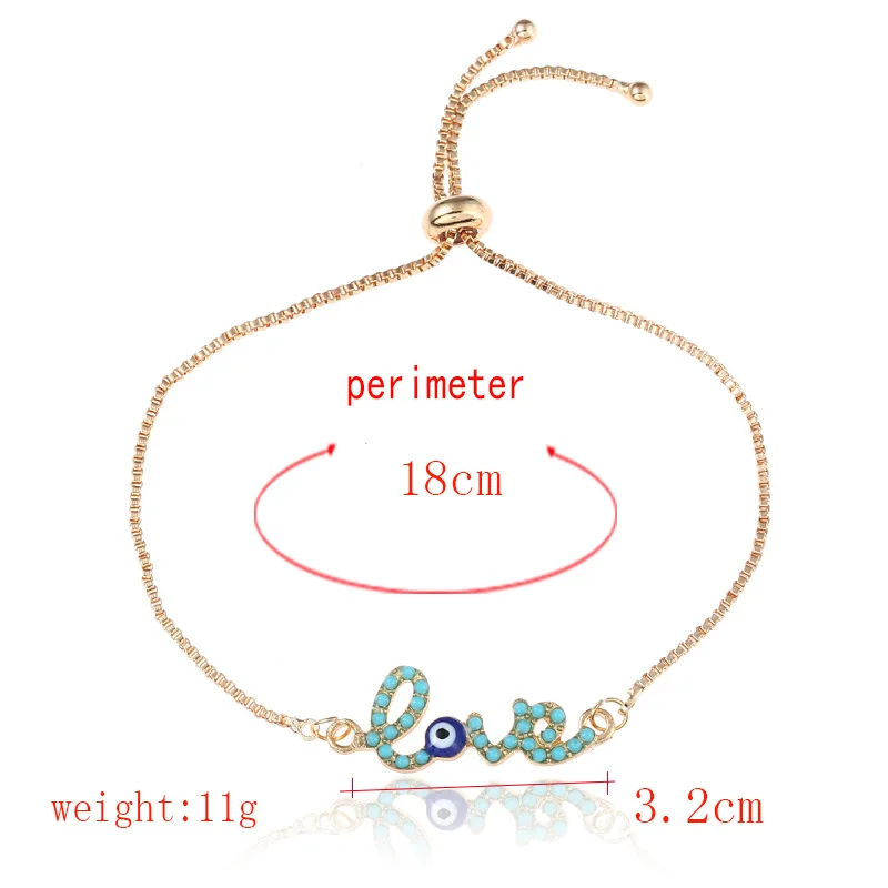 Женские свадебные браслеты со стразами золотистого цвета с надписью Love злой глаз