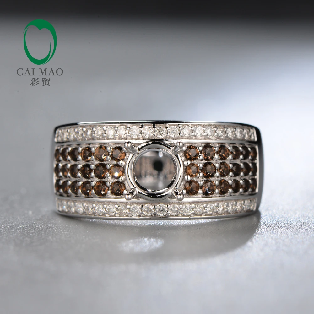 

Free shipping 5.5mm Round shape 18K white gold Natural Diamond smoky topaz Engagement Ring