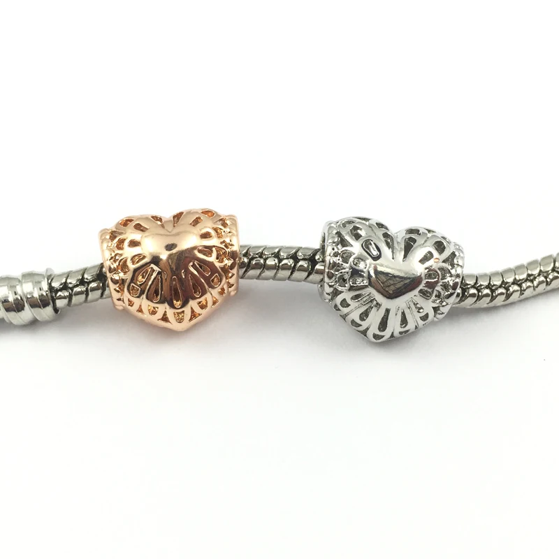 Розово золотистые Европейские Бусины с вырезами в форме сердца подходят для