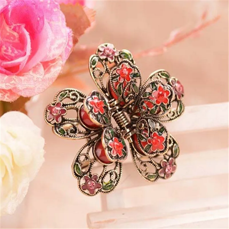 

WWLB Brands Charm Enamel Flower Hair Claws Vintage Gold Hair Ornaments Crystal Crab Clip Bridal Wedding Accessories Hair Jewelry