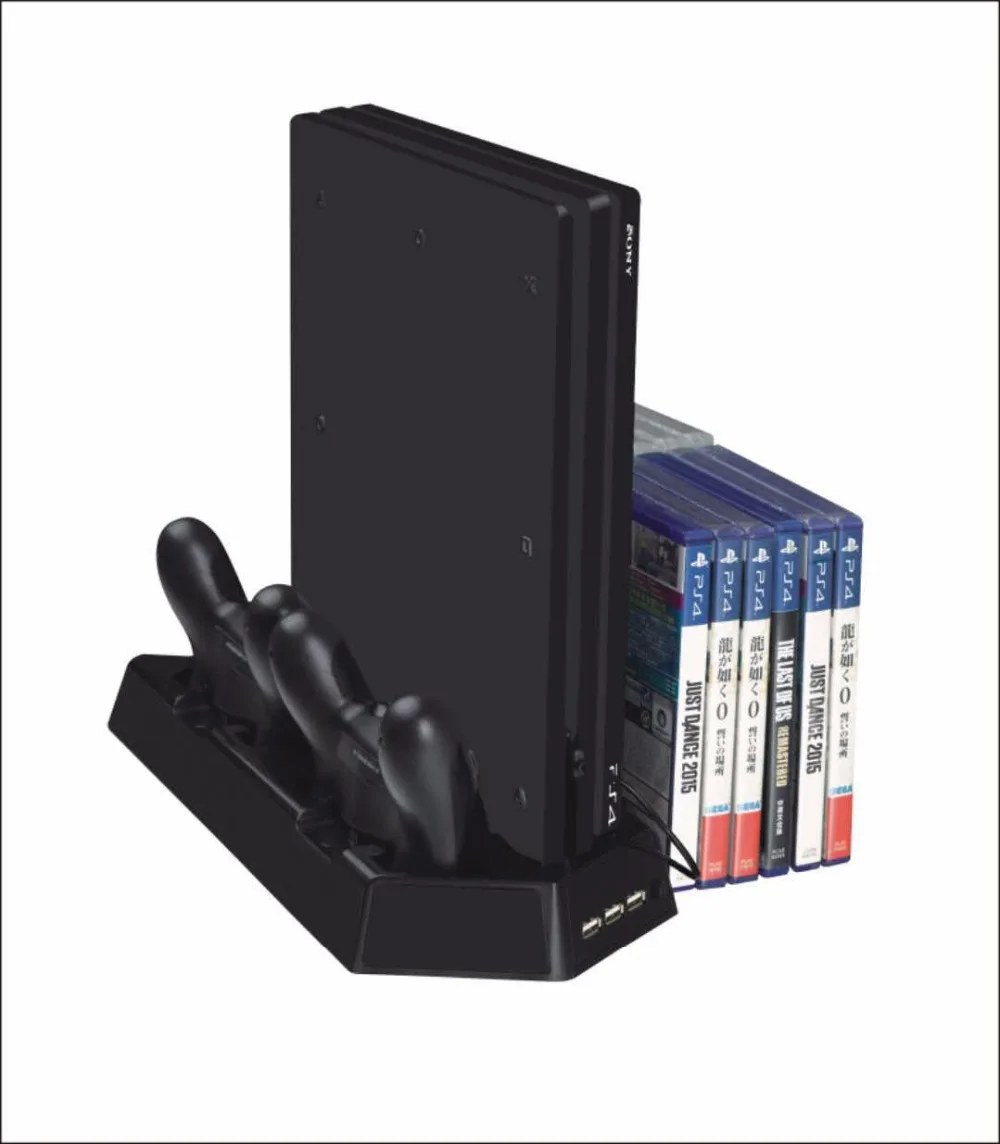 PS4 контроллер вентилятора зарядное устройство вертикальная подставка основание охлаждающий кулер для playstation 4 Fat PS4 Pro Slim с 14 игр CD диск для хранения