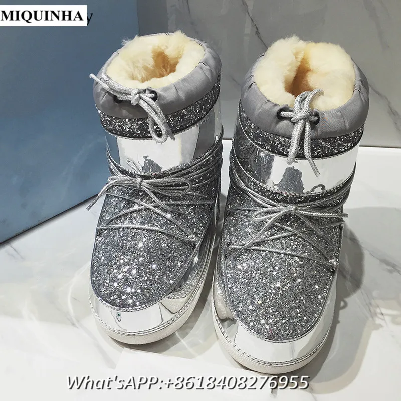 MIQUINHA Теплая Зима Снег Сапоги Меховые Водонепроницаемый Хлопок-Проложенный Обувь