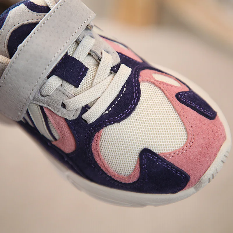 Осень 2018 для маленьких девочек и мальчиков сетки натуральная кожа кроссовки