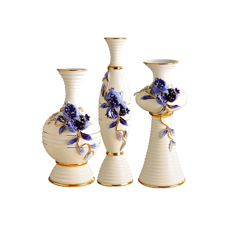 

European Ceramic Vase ornaments small Table Decor flower flower vase room three sets of high-grade simulation