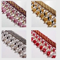 beaded fringe trim and ribbon with drop crystal for sewing curtain accessories lace decoration 12 meters 5 077