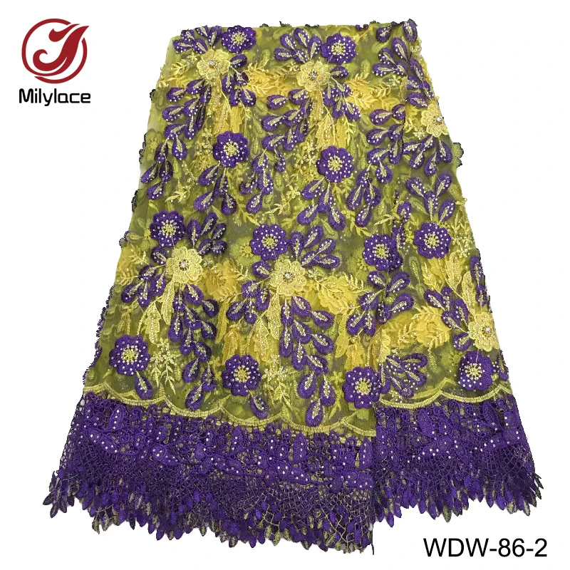 Маленький французский кружевной материал с камнями "ринестоунс", 5 ярдов в партии, африканский желтый и фиолетовый нет, WDW-86 на.