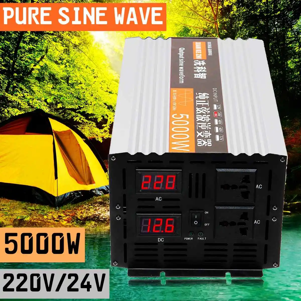 Инвертор Чистая синусоида 2500 Вт 5000 Вт P eak DC 12 В/24 В/48 В к AC 220 В трансформатор напряжения конвертер двойной светодиодный цифровой дисплей